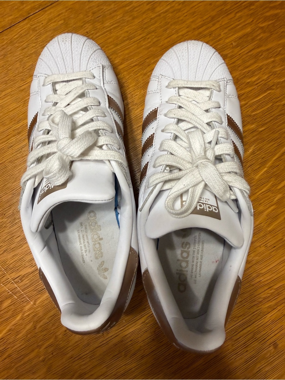 adidas White Sneakers with Brown Stripes